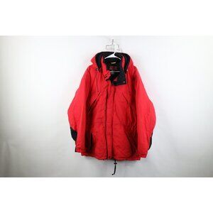 Vintage 90s Marlboro Mens XL Distressed Duck Down Fill Hooded Puffer Jacket Red